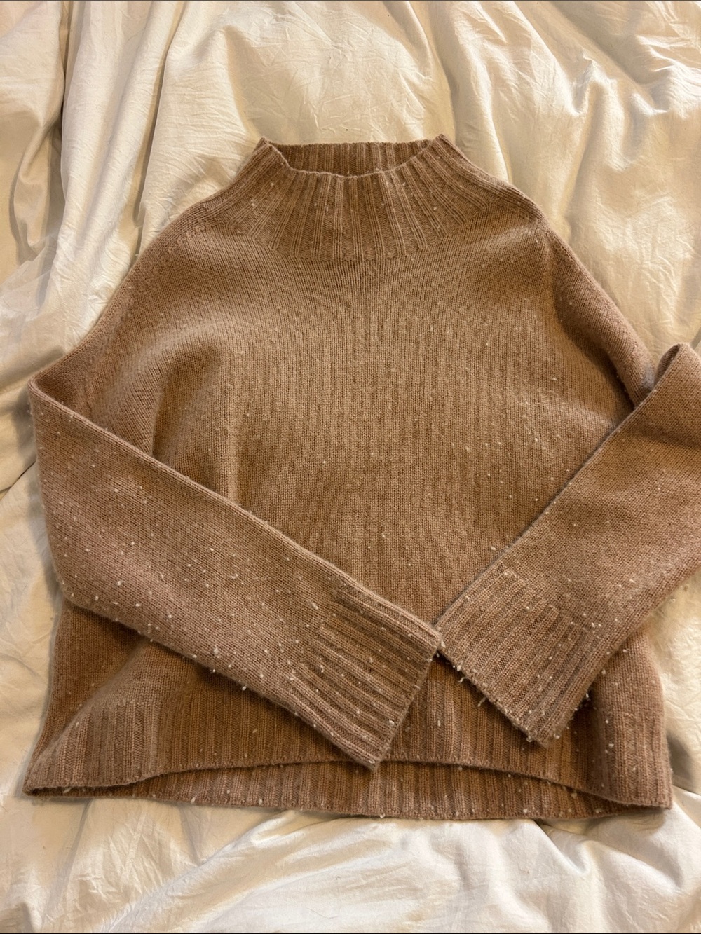 Classic mock neck Women's Sweater in tan